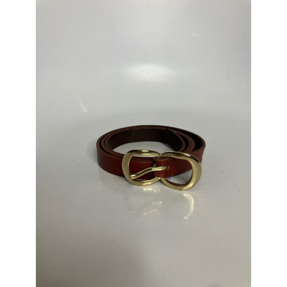Lands' End Leather Belt Womens cognac Brown Excellent Gold Double Oval Buckle